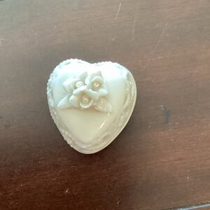 White Heart-Shaped Ceramic Box with Floral Accent